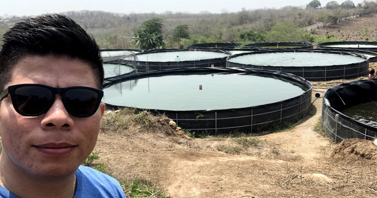Luis Wong en la granja acuícola de Soledad de Doblado, frente a los estanques.
